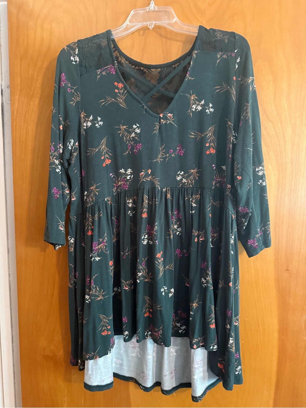 torrid Dark Teal Floral Crisscross Babydoll Tunic